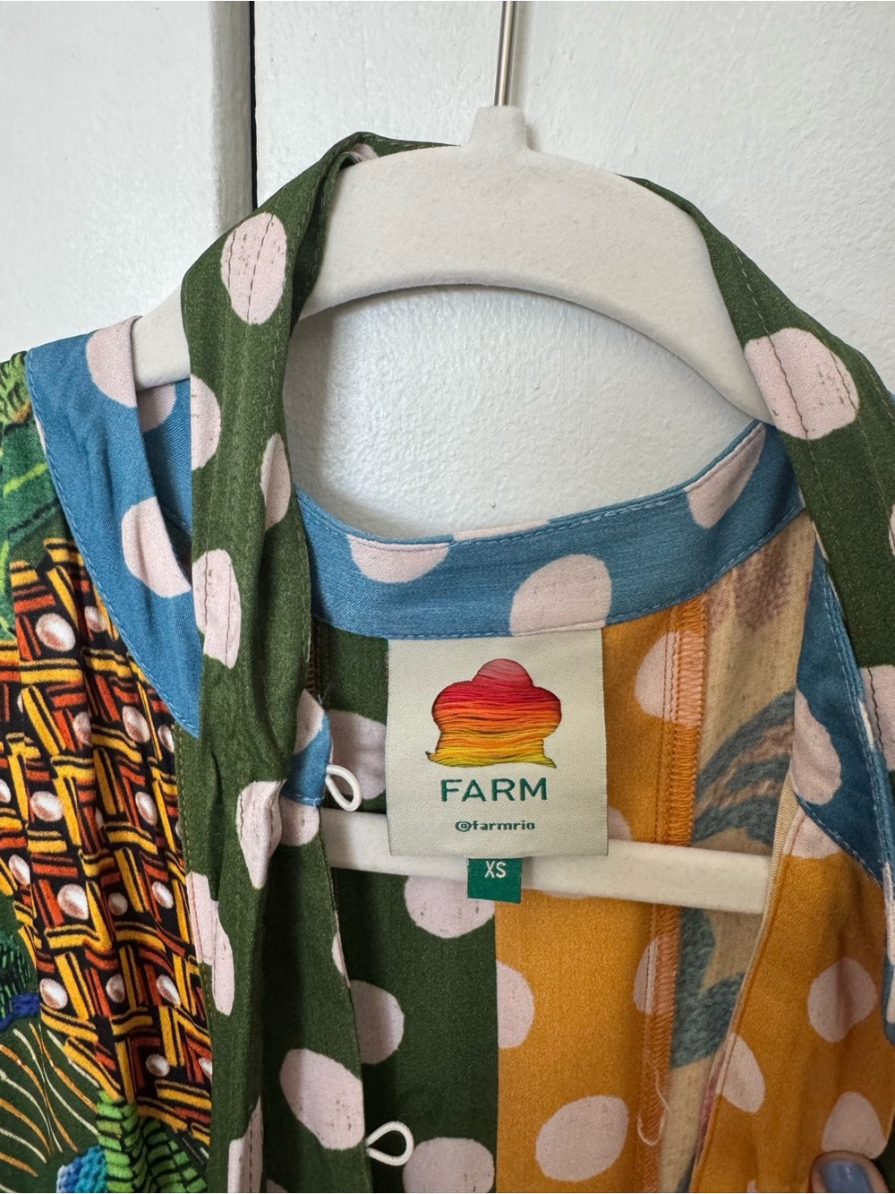 FARM Rio Multicolor Tropical Print Patchwork Button-Front Dress - Picture 3 of 3